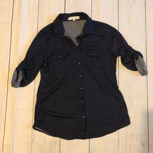 Navy polka dot Button down top